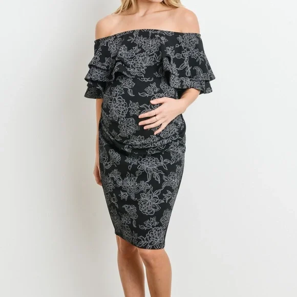 Off-Shoulder Ruffle Maternity Dress - Picture 1 of 5